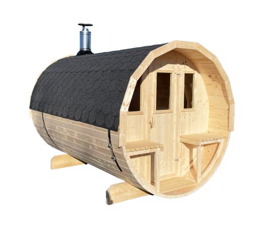 Handgefertigtes Saunafass mit Holz-Ofen